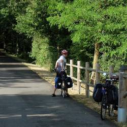 About half way along the brand new rail trail.
