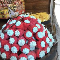 strawberry marshmellows in a lolly shop