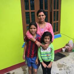 Anita and her children after breakfast