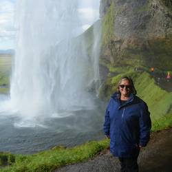 Mandy behind the waterfall