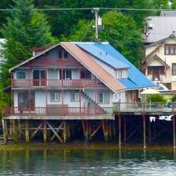 Waterfront BnB seen from the ferry jetty. Our room bottom right hand corner.