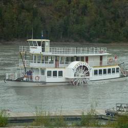 Paddle-steamer on the Yukon struggles with the current.