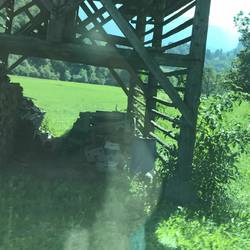 Hay drying racks on a farm in the Bohinj area