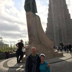 statue of Viking Liefur Erikkson., photo bombed by Ed