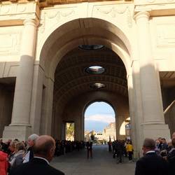 Waiting for the 8pm ceremony to commence in a few minutes. Note the sun!