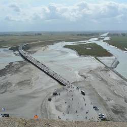 Looking down at the causeway