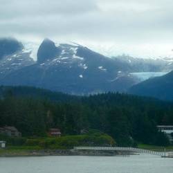 Nearing Juneau Ferry Terminal. Mendenhall Glacier in the background.