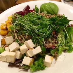 Brunch for me - quinoa super bowl with roast beetroot, squash and tofu and avocado.