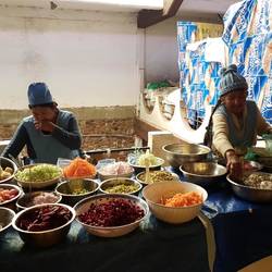 Cut fruits and vegetables people were buying to use at home