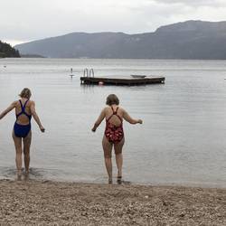Anne and Caty swimming Okanagan Lake