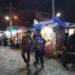 Food stalls selling meat and potato burgers