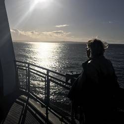Caty on Washington Ferry to Olympic Penninsula