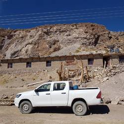 Our vehicle in front of Don Carlos hostel