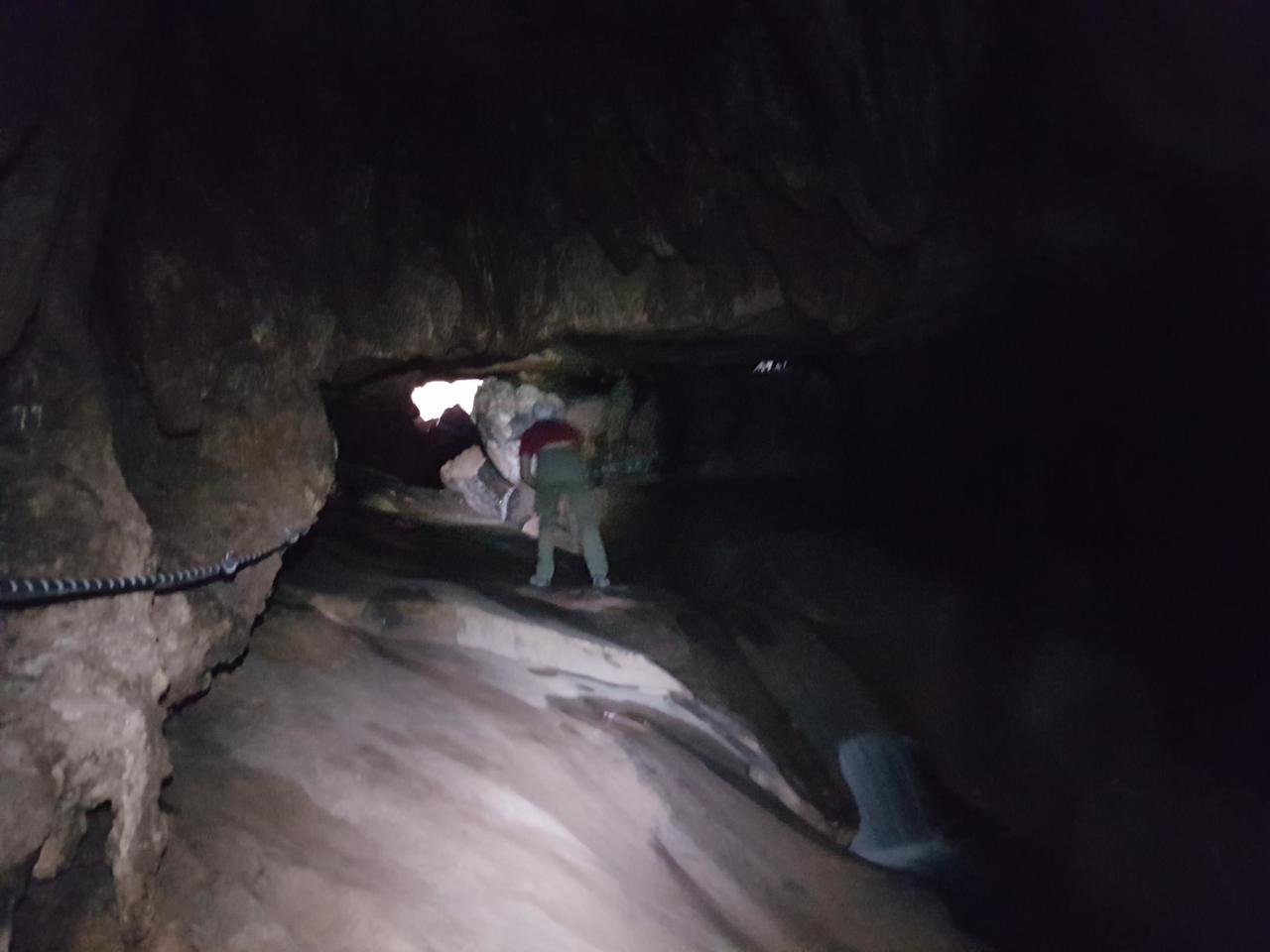 A stream of light from outside, ahead