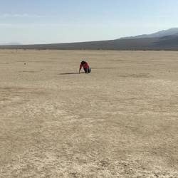 Tarjei goofing around -- pretending to be dying of thirst in the desert.