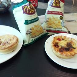 Steak n cheese pie for him and Veggie quiche for me