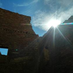 Sun behind Pueblo Bonito, Chaco Canyon