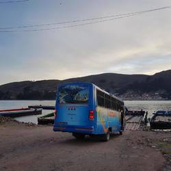 Bus going on the raft