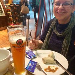 Weisswurst and Weissbier in Munich before our flight to Madrid