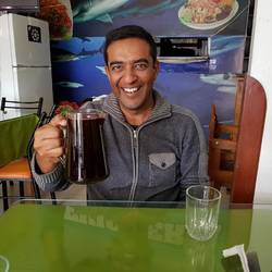 With a jar of Chicha Morada