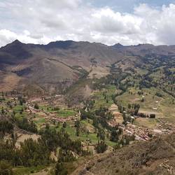 The current Pisac town in the valley below