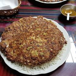 Egg tortilla with bread and rice