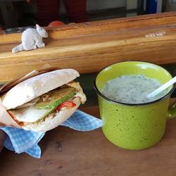 Vegetarian sandwich and lemon mint juice