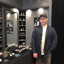In Daniel Wellington store getting Angus's birthday gift