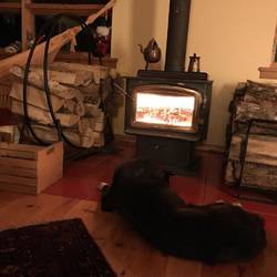 Cozy fire in living room -- we have missed it!