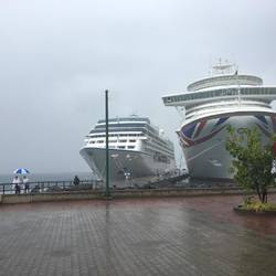 Gangway in the pouring rain