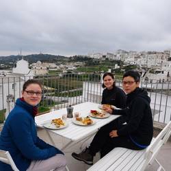 Breakfast on the rooftop terrace of our apartment