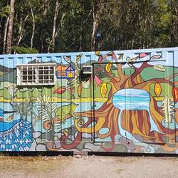 A colorful container toilet