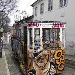 Colourful funicular called Elevador da Gloria