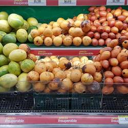 Fruits from left Maracuya Granel (Passionfruit variety), Granadilla (another Passionfruit variety), tomate de 