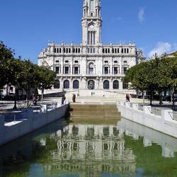 The City Hall at the end of a picturesque plaza