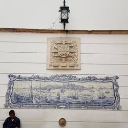 Tile with the Lisbon harbor