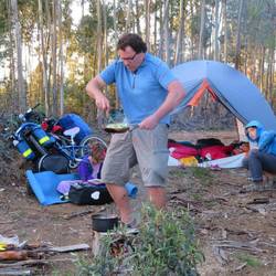 Tuck in that gut! Camping in the eucalyptus plantation.