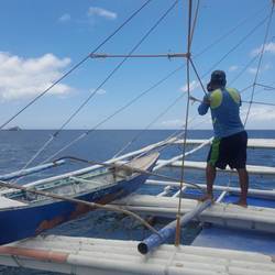 The outriggers made from bamboo and held together will nylon cord