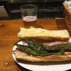 A great snack around 3pm in a small town. Bacon and pepper sandwich. Delicious!