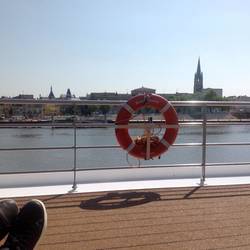 Chillin on the sun deck with Cathedral St. Jean Baptist in the background