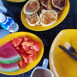 Breakfast at home before we head out for the day.