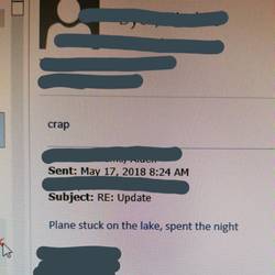 The email. Concise. Plane. Lake. Stuck. Night. Crap.