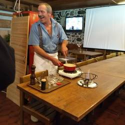 Otto, at our hotel, demonstrating making Fondue before dinner