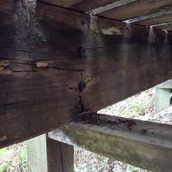 Failing timber on footbridge over Towy tributary