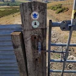 Cambrian Way mark on Banc y bont