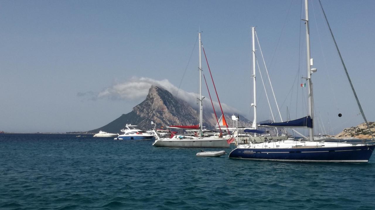 Wind treibt Wolken über Punta Cannone (564 m) auf Isola Tavolara