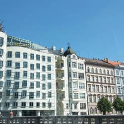 Funky bldg on left is the Dancing House aka Fred & Ginger.