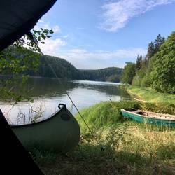 Blick aus dem Zelt am Morgen