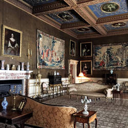 17th century saloon with ceiling cameos of Greek and Roman mythology