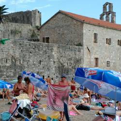 Budva beach in walled city